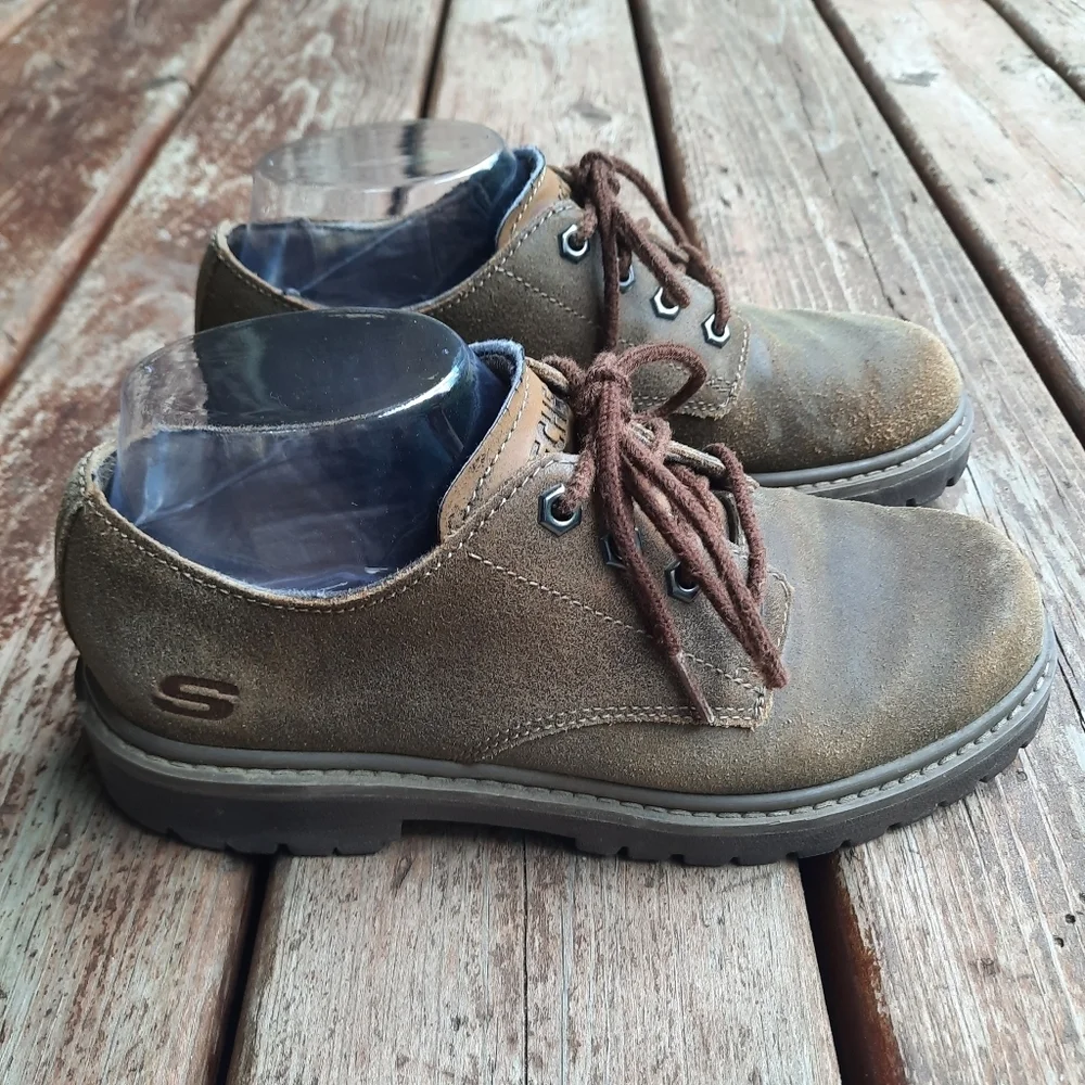 Skechers Utility Alley Cat Brown Suede Leather Lace-up Oxford Shoes Size 7